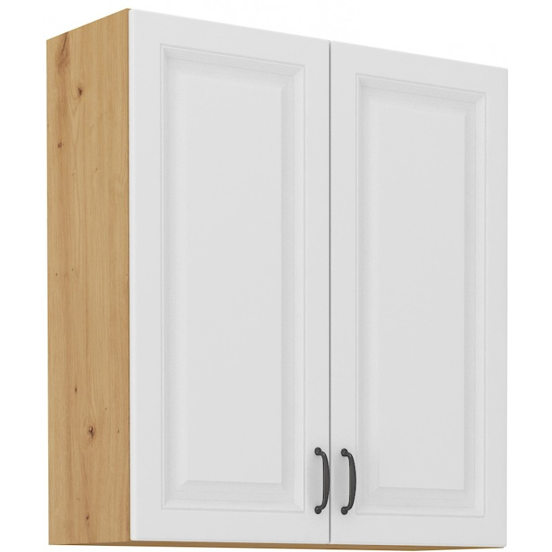 Hoher Oberschrank SOPHIA – Breite 80 cm, weiß / Eiche Artisan