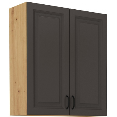 Hoher Oberschrank SOPHIA – Breite 80 cm, dunkelgrau / Eiche Artisan