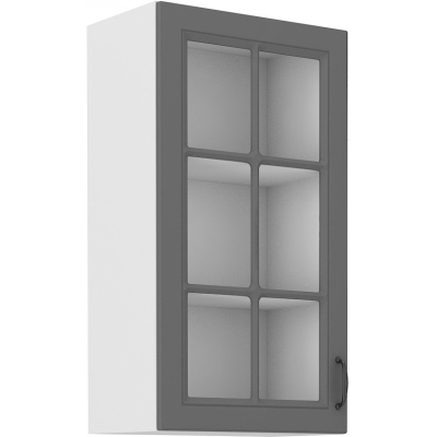 Hoher Vitrinen-Oberschrank SOPHIA – Breite 40 cm, grau/weiß