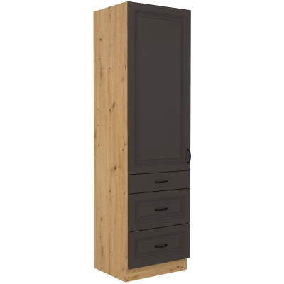 Lebensmittelschrank mit Schubladen SOPHIA – Breite 60 cm, dunkelgrau / Eiche Artisan