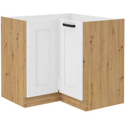 Unterer Eckschrank LAILI – 89x89 cm, Weiß / Eiche Artisan