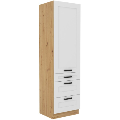 Lebensmittelschrank mit Schubladen LAILI – Breite 60 cm, weiß / Eiche Artisan