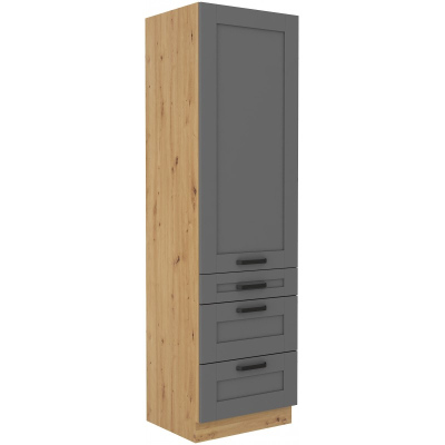 Lebensmittelschrank mit Schubladen LAILI – Breite 60 cm, grau / Eiche Artisan