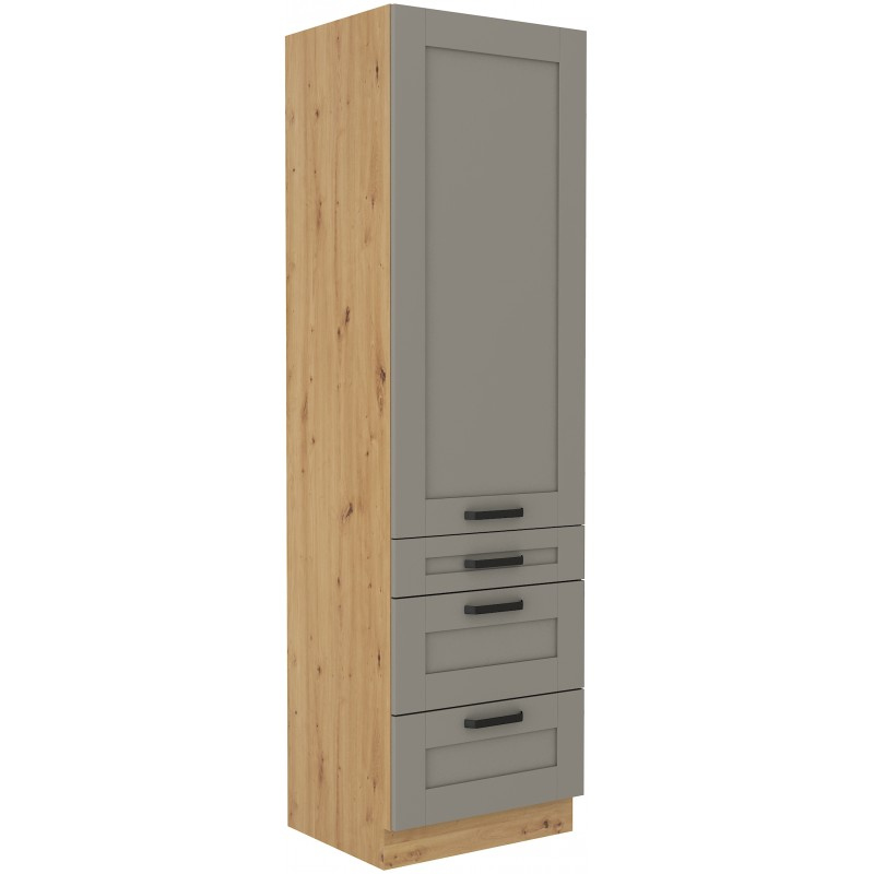 Lebensmittelschrank mit Schubladen LAILI – Breite 60 cm, hellgrau / Eiche Artisan