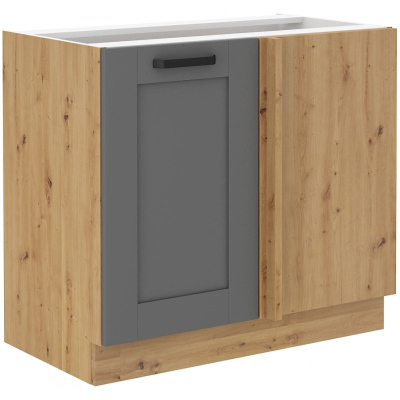 Verlängerter Eckschrank LAILI – Breite 105 cm, grau / Eiche Artisan