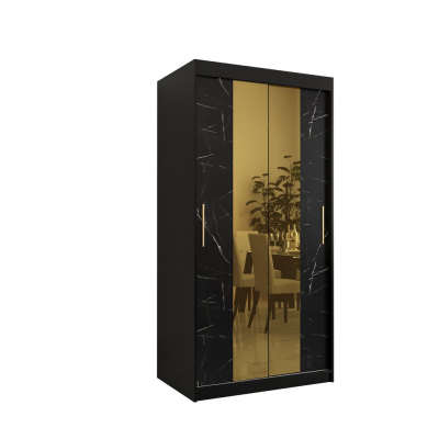 Designer-Kleiderschrank mit goldenem Spiegel MADLA 1 – Breite 100 cm, Schwarz