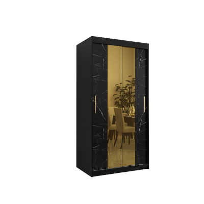 Designer-Kleiderschrank mit goldenem Spiegel MADLA 1 – Breite 100 cm, Schwarz