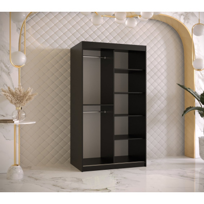 Designer-Kleiderschrank mit goldenem Spiegel MADLA 1 – Breite 100 cm, Schwarz / Weiß