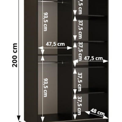 Designer-Kleiderschrank mit goldenem Spiegel MADLA 1 – Breite 100 cm, Schwarz / Weiß