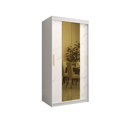 Designer-Kleiderschrank mit goldenem Spiegel MADLA 1 – Breite 100 cm, Weiß