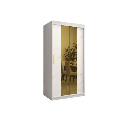 Designer-Kleiderschrank mit goldenem Spiegel MADLA 1 – Breite 100 cm, Weiß