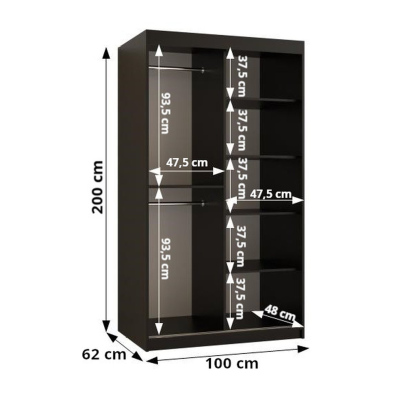 Designer-Kleiderschrank mit goldenem Spiegel MADLA 1 – Breite 100 cm, Weiß