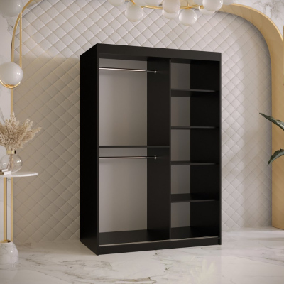 Designer-Kleiderschrank mit goldenem Spiegel MADLA 1 – Breite 120 cm, Schwarz