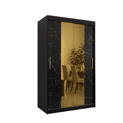 Designer-Kleiderschrank mit goldenem Spiegel MADLA 1 – Breite 120 cm, Schwarz