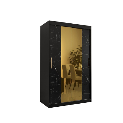 Designer-Kleiderschrank mit goldenem Spiegel MADLA 1 – Breite 120 cm, Schwarz