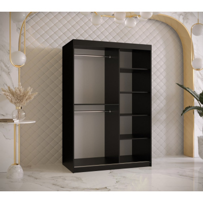 Designer-Kleiderschrank mit goldenem Spiegel MADLA 1 – Breite 120 cm, Schwarz / Weiß