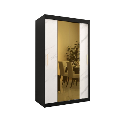 Designer-Kleiderschrank mit goldenem Spiegel MADLA 1 – Breite 120 cm, Schwarz / Weiß