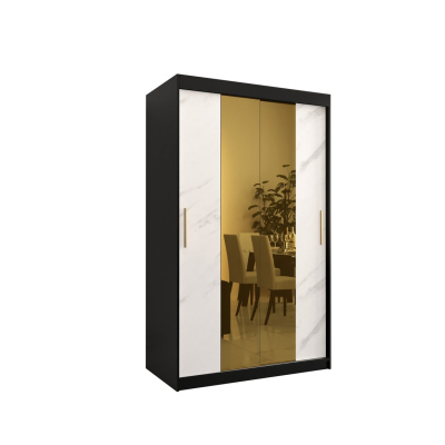 Designer-Kleiderschrank mit goldenem Spiegel MADLA 1 – Breite 120 cm, Schwarz / Weiß