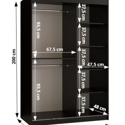 Designer-Kleiderschrank mit goldenem Spiegel MADLA 1 – Breite 120 cm, Schwarz / Weiß