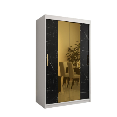 Designer-Kleiderschrank mit goldenem Spiegel MADLA 1 – Breite 120 cm, Weiß / Schwarz