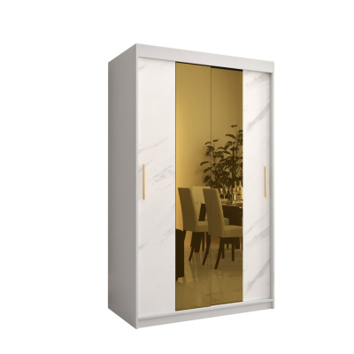 Designer-Kleiderschrank mit goldenem Spiegel MADLA 1 – Breite 120 cm, Weiß