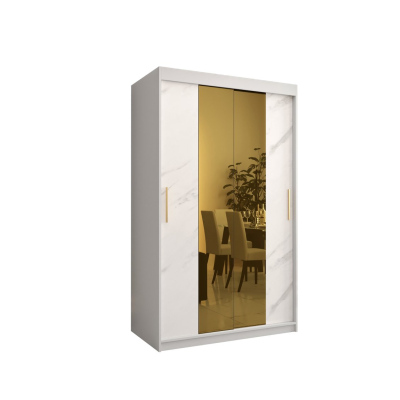 Designer-Kleiderschrank mit goldenem Spiegel MADLA 1 – Breite 120 cm, Weiß