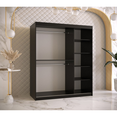 Designer-Kleiderschrank mit goldenem Spiegel MADLA 1 – Breite 150 cm, Schwarz