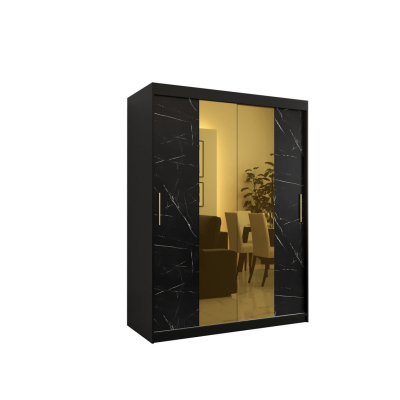 Designer-Kleiderschrank mit goldenem Spiegel MADLA 1 – Breite 150 cm, Schwarz