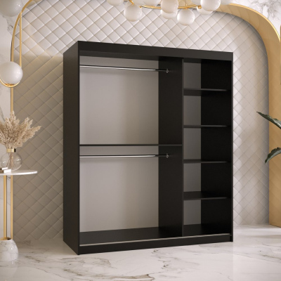 Designer-Kleiderschrank mit goldenem Spiegel MADLA 1 – Breite 150 cm, Schwarz / Weiß