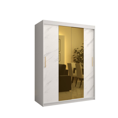 Designer-Kleiderschrank mit goldenem Spiegel MADLA 1 – Breite 150 cm, Weiß