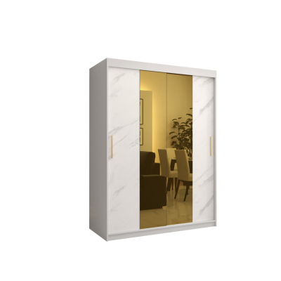 Designer-Kleiderschrank mit goldenem Spiegel MADLA 1 – Breite 150 cm, Weiß