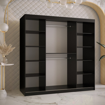 Designer-Kleiderschrank mit goldenem Spiegel MADLA 1 – Breite 180 cm, Schwarz