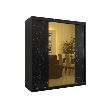 Designer-Kleiderschrank mit goldenem Spiegel MADLA 1 – Breite 180 cm, Schwarz