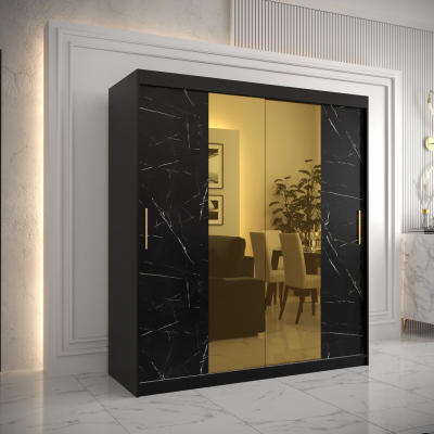 Designer-Kleiderschrank mit goldenem Spiegel MADLA 1 – Breite 180 cm, Schwarz