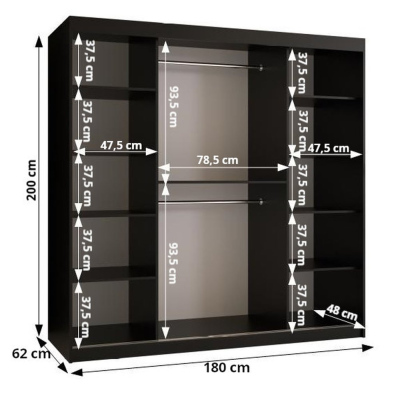 Designer-Kleiderschrank mit goldenem Spiegel MADLA 1 – Breite 180 cm, Schwarz