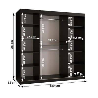 Designer-Kleiderschrank mit goldenem Spiegel MADLA 1 – Breite 180 cm, Schwarz