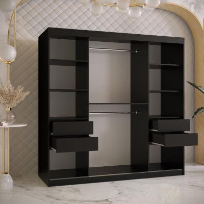 Designer-Kleiderschrank mit goldenem Spiegel MADLA 1 – Breite 180 cm, Schwarz / Weiß