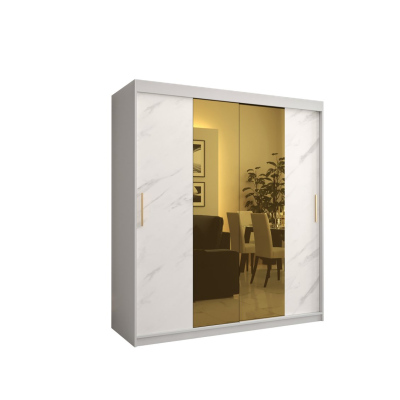 Designer-Kleiderschrank mit goldenem Spiegel MADLA 1 – Breite 180 cm, Weiß