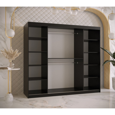 Designer-Kleiderschrank mit goldenem Spiegel MADLA 1 – Breite 200 cm, Schwarz