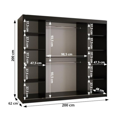 Designer-Kleiderschrank mit goldenem Spiegel MADLA 1 – Breite 200 cm, Schwarz