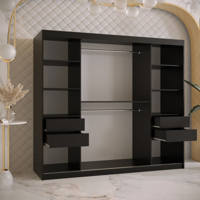 Designer-Kleiderschrank mit goldenem Spiegel MADLA 1 – Breite 200 cm, Schwarz / Weiß