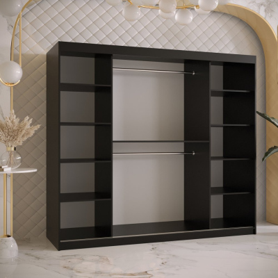 Designer-Kleiderschrank mit goldenem Spiegel MADLA 1 – Breite 200 cm, Schwarz / Weiß