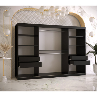 Designer-Kleiderschrank mit goldenem Spiegel MADLA 1 – Breite 250 cm, Schwarz