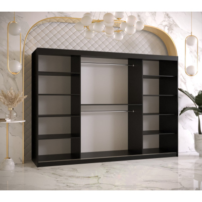 Designer-Kleiderschrank mit goldenem Spiegel MADLA 1 – Breite 250 cm, Schwarz