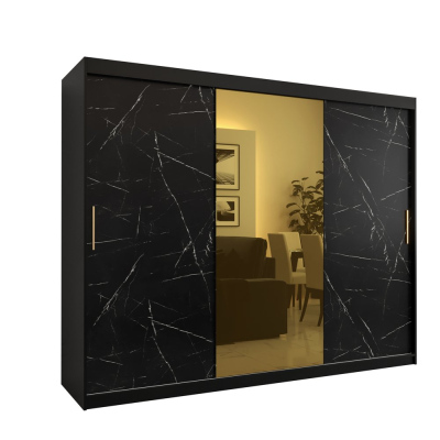 Designer-Kleiderschrank mit goldenem Spiegel MADLA 1 – Breite 250 cm, Schwarz