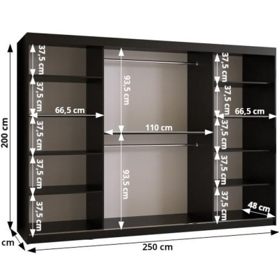 Designer-Kleiderschrank mit goldenem Spiegel MADLA 1 – Breite 250 cm, Schwarz