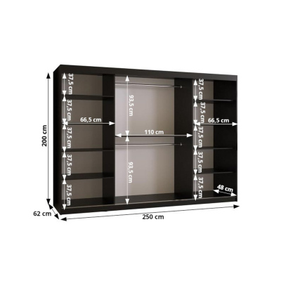 Designer-Kleiderschrank mit goldenem Spiegel MADLA 1 – Breite 250 cm, Weiß