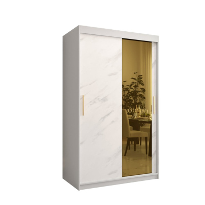 Designer-Kleiderschrank mit goldenem Spiegel MADLA 2 – Breite 120 cm, Weiß