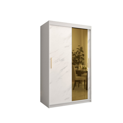 Designer-Kleiderschrank mit goldenem Spiegel MADLA 2 – Breite 120 cm, Weiß