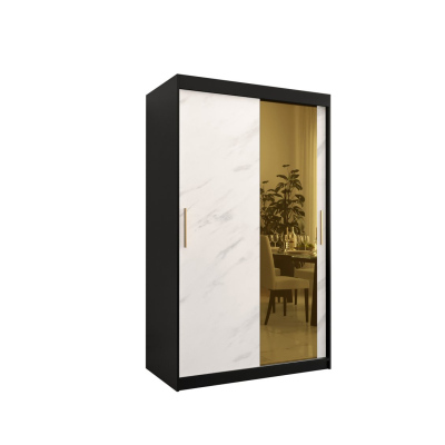 Designer-Kleiderschrank mit goldenem Spiegel MADLA 2 – Breite 120 cm, Schwarz / Weiß